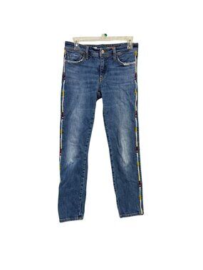 Anthropologie Pilcro Slim Boyfriend Crop Side Embroidered Boho Jeans Size 25